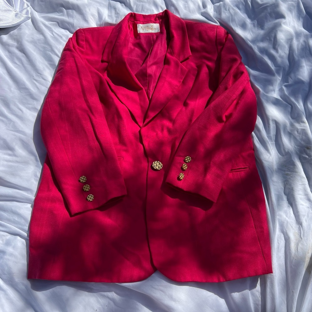 Hot pink blazer with gold button detailing
